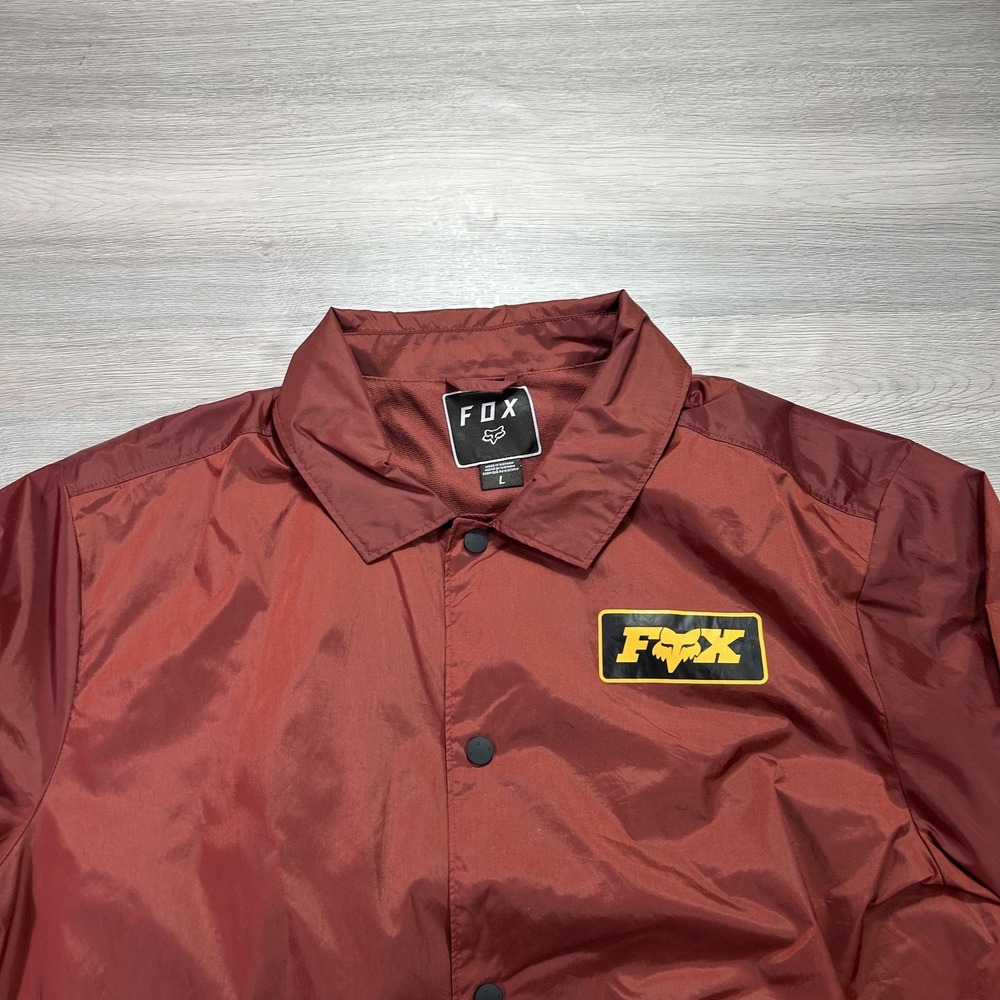 Fox Jacket Mens Large Red Coach Snap Front Nylon Lined Windbreaker Moto - Picture 3 of 10